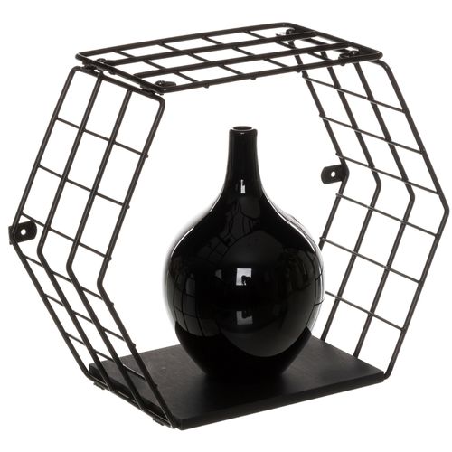 Nicho decorativo hexagonal - Linha Wire - Aramado com madeira