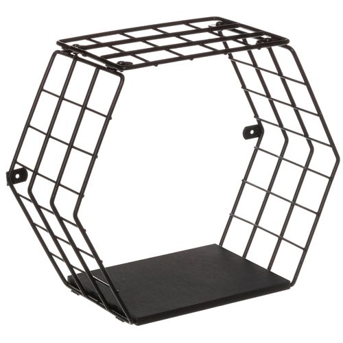 Nicho decorativo hexagonal - Linha Wire - Aramado com madeira