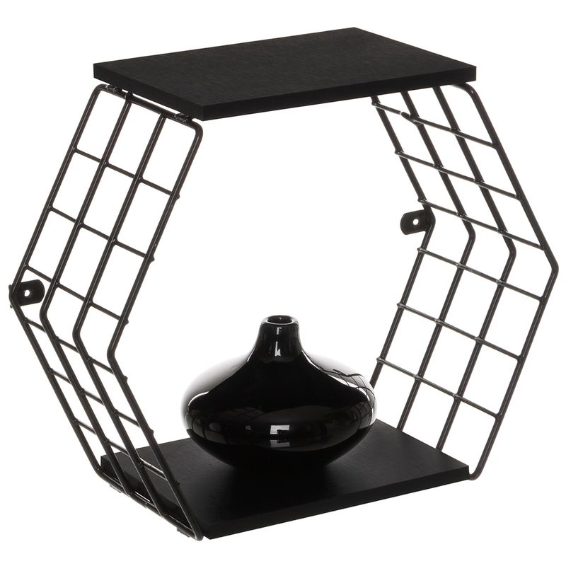 Nicho-decorativo-hexagonal-com-prateleiras---Linha-Wire---Aramado-com-madeira