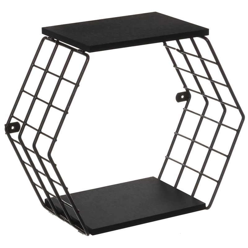 Nicho-decorativo-hexagonal-com-prateleiras---Linha-Wire---Aramado-com-madeira