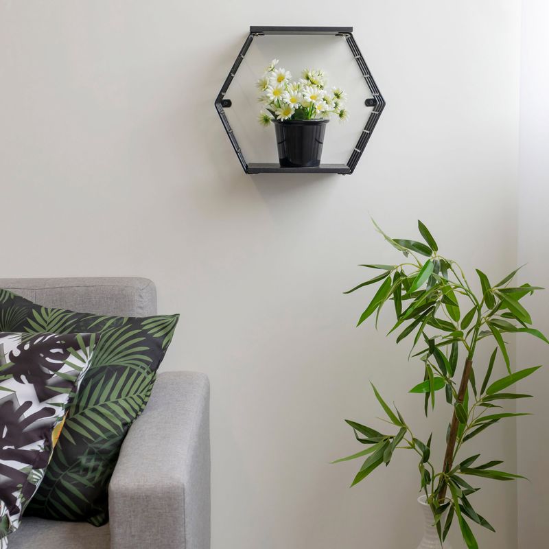 Nicho-decorativo-hexagonal-com-prateleiras---Linha-Wire---Aramado-com-madeira