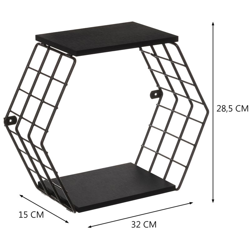 Nicho-decorativo-hexagonal-com-prateleiras---Linha-Wire---Aramado-com-madeira