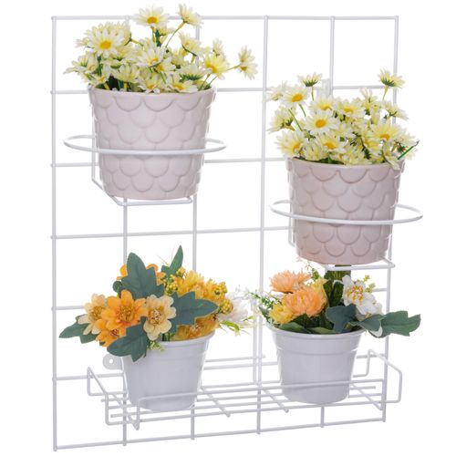 Kit Tela Decorativa Pequena com Suportes para Vaso e Prateleira Aramada para Jardim Vertical