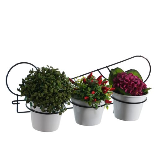 Suporte para vaso triplo para parede em aramado