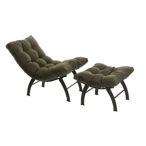 Poltrona Decorativa com Puff Design Luxo Tecido Liso Costela