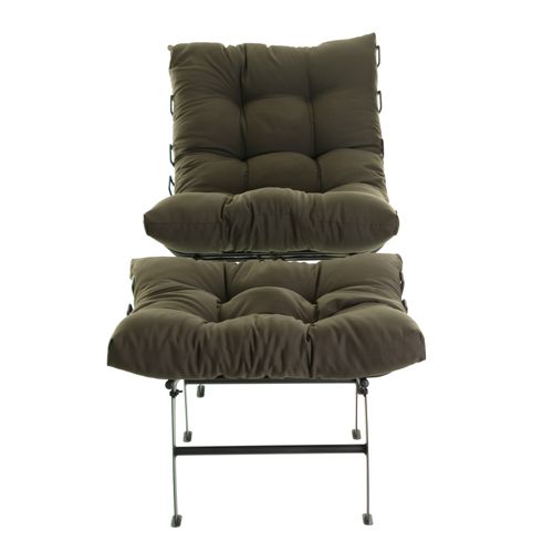 Poltrona Decorativa com Puff Design Luxo Tecido Liso Costela
