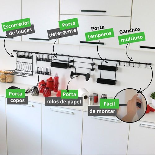 Kit Cozinha Suspensa Escorredor Louça de Parede Kit 14