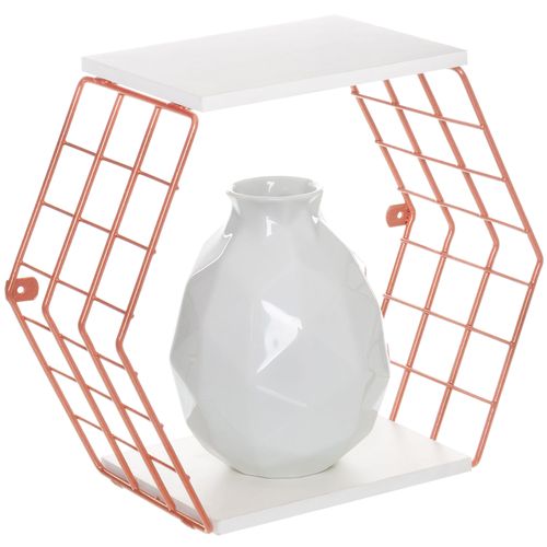 Nicho decorativo hexagonal com prateleiras - Linha Wire - Aramado com madeira