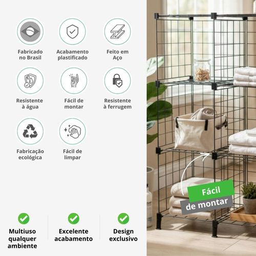 Estante para Livros Aramado para Roupas e Objetos 9 Nichos