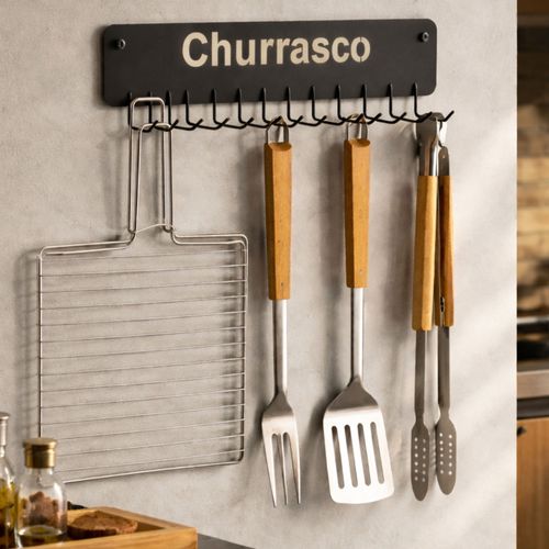 Suporte de Parede para Utensílios de Churrasco
