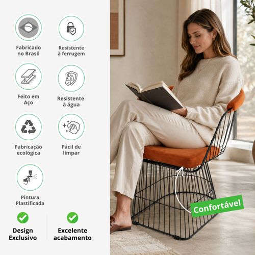 Cadeira de Jantar Top Design Industrial Aço Aramado Gaya