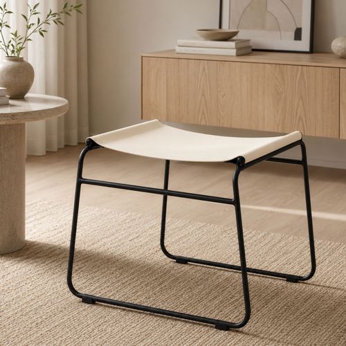Banco Curvy Aramado Preto com Assento em Couro Decorativo Moderno para Sala, Quarto e Hall